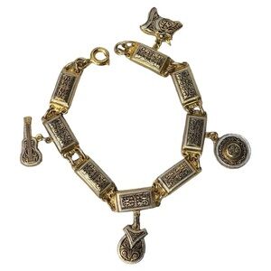 Arabesque Damascene Spanish Charm Link Bracelet